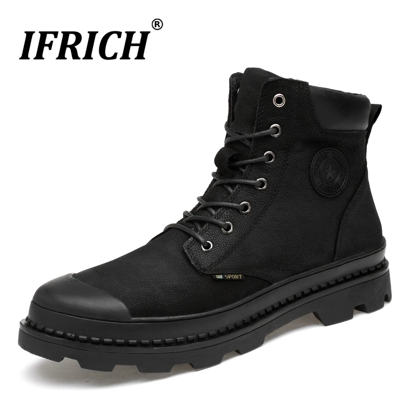 

2019 Autumn Work Boots For Men Outdoor Genuine Leather Men Boot Black Winter With Fur Men Boots High Quality Tactical Boots Man