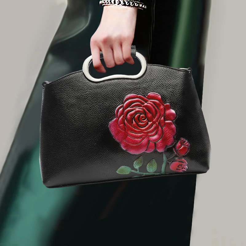 

Fashion Women Leather Handbag Flower Pattern Vintage Top-handle Bag Totes / Ladies Multifunction Crossbody Shoulder Pack Bags