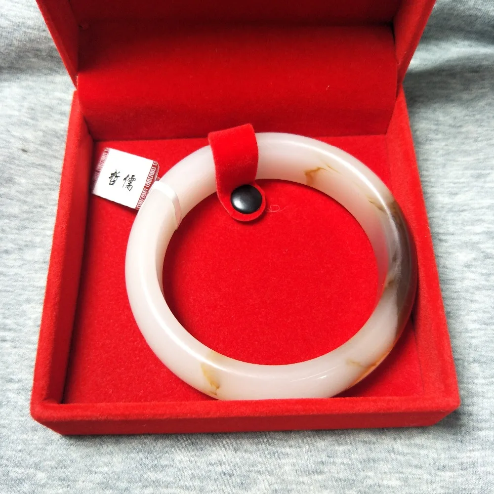 Zheru Jewelry Pure Natural Hetian White Jade Bracelet Brown Sugar White