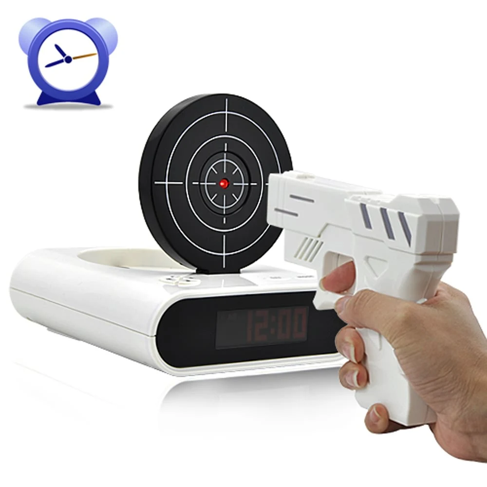 Gun Style Alarm Clock Cool Tech Gadget,Toy Novelty with Red LED