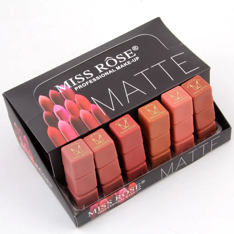 

MISS ROSE 24pc In One Set Matte Lipstick Easy to Color Lipstick Easy Makeup Lip Makeup Display Box