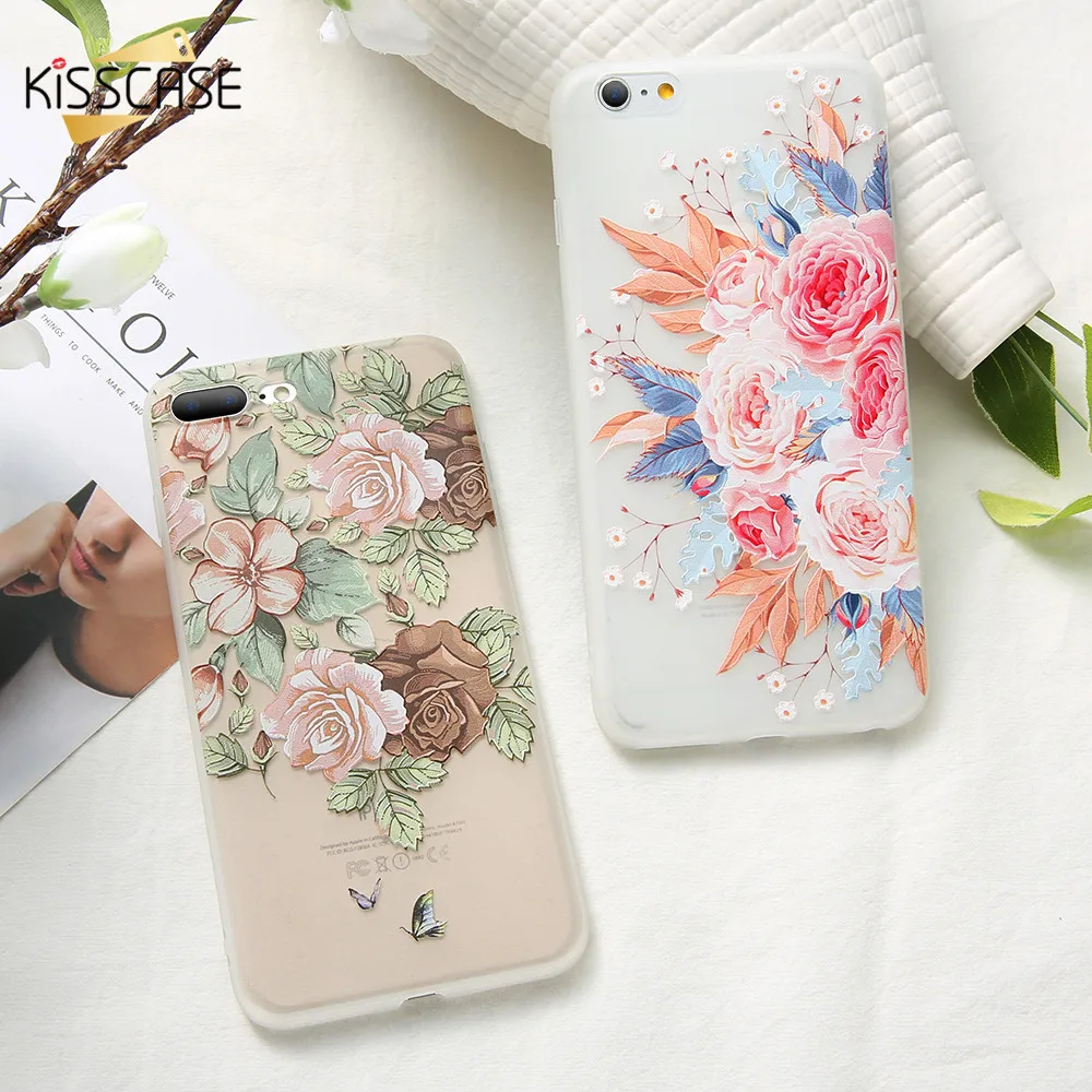 KISSCASE 3D Рельефный цветочный чехол для iPhone X XS XR Max Ультра мягкий силиконовый 8 7 Plus 6 S
