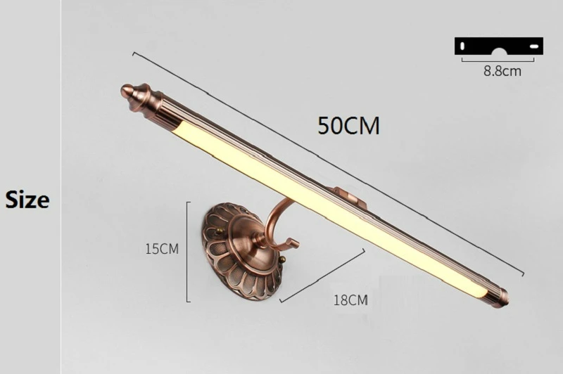 Ретро туалетный светильник s 8 Вт 50 см светодиодный зеркальный передний светильник Бронзовый Шкаф настольная лампа для макияжа настенные лампы для ванной спальни украшение дома