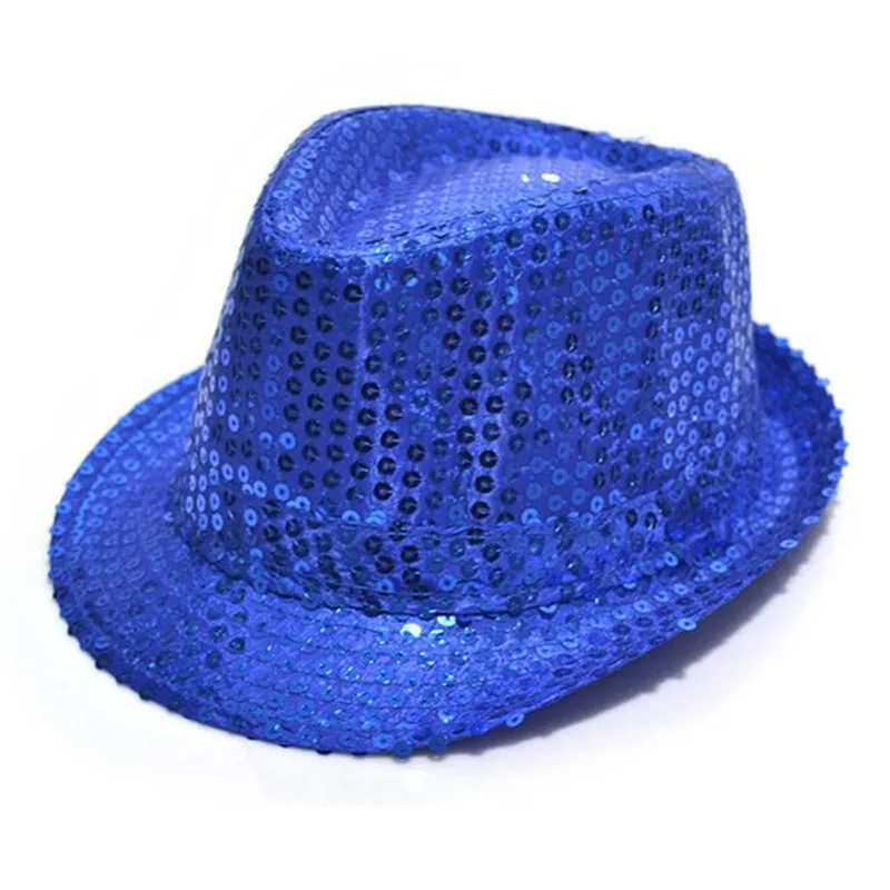 navy blue Дети мальчик для девушек и мужчин светящийся светодиодный мигающий блестками джаз шляпы «Fedora» шляпа кепки вечерние шоу танец украшения Рождество Navidad - Цвет: navy blue