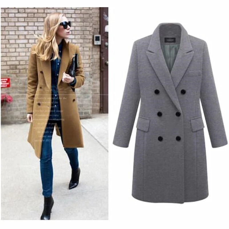 Зимние женские, большие размеры(XL-5XL), модные, длинные, темпераментные, шерстяные пальто, одноцветные, зимние куртки B456