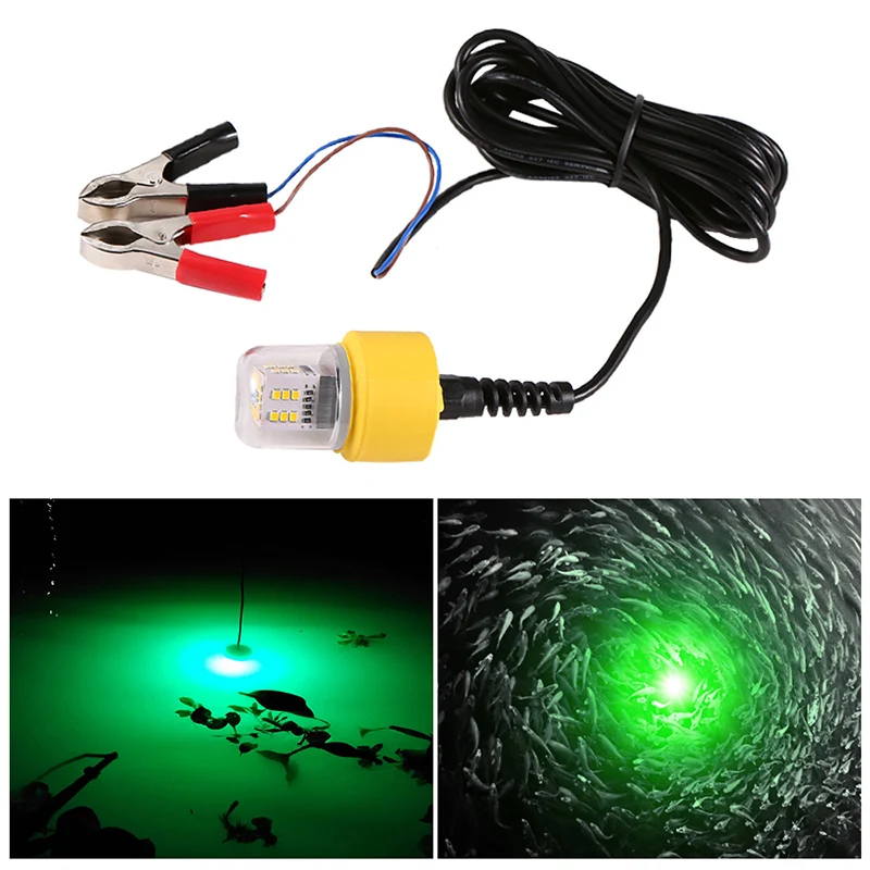 

15W LED Underwater Night Fishing Light 360 Degree 12V LED Fish Lure Lamp with 5.5M Cord Yellow/White/Green