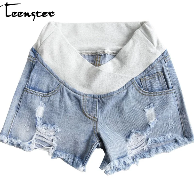 

Teenster Pregnant Jean Maternity Pants Denim Shorts Premama Broken Hole Pregnancy Clothes Belly Supoort Pregnant Grossesse Jeans