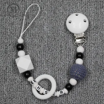 

MIYOCAR 2017 New Hand made lovely back and white wooden beads dummy clip holder pacifier clips holder/Teethers clip for baby
