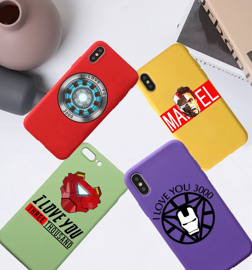 Iron Man I love you 3000 Candy Color TPU Case For iphoneX 7 8 XS XR XSMAX Avengers Endgame Yellow purple White GREEN CASE Cover
