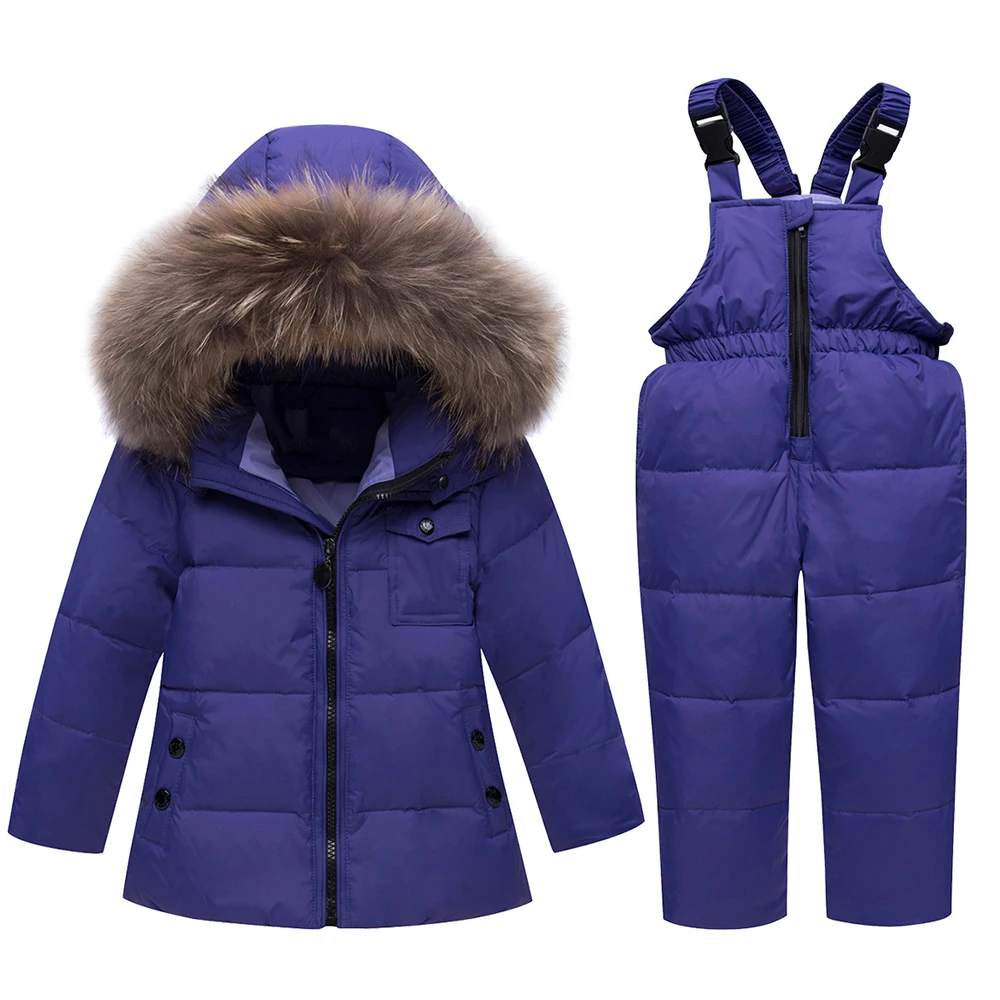 

Children Duck Down Jackets+Bib Pant 2pcs Snowsuit Winter Overalls For Boys Girls Kids Warm Jackets Toddler Outerwear Baby Suits