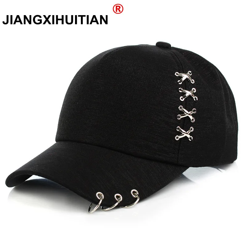 2018 nuevo BTS anillo de Piercing creativo gorra de béisbol Punk Gorras hueso Masculino Femenino Beisbol Hip Hop Gorras de béisbol Unisex