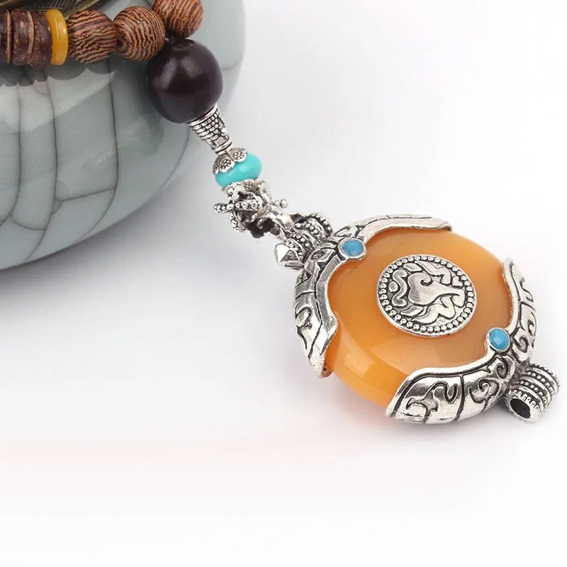 2 цвета модное имитирующее пчелиный воск этническое бежевое ожерелье, ювелирные изделия в непальском стиле ручной работы сандаловое винтажное тибетское серебряное ожерелье