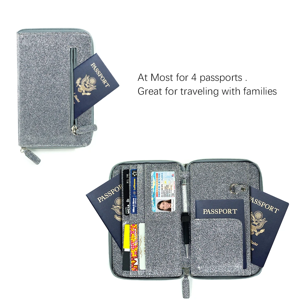 Mealivos, блестящий дорожный кошелек и органайзер для документов, чехол на молнии, держатель для семейного паспорта, женский милый чехол для паспорта для девочек, повседневный