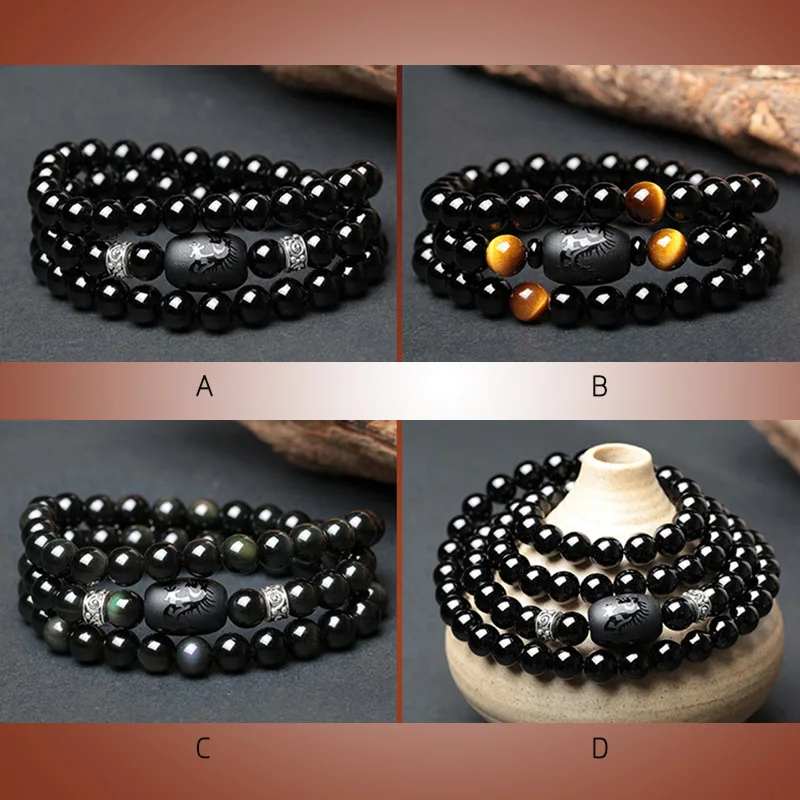 

Handmade Onyx Prayer Beads Mala Bracelets Natural Obsidian Bracelet