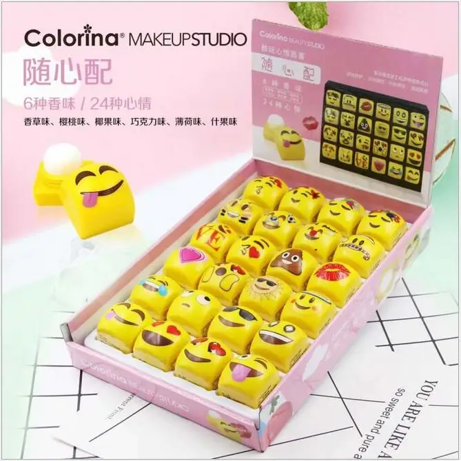 

Cute cartoon 24 mood lipstick colorless fruity lip balm moisturizing hydrating cherry chocolate