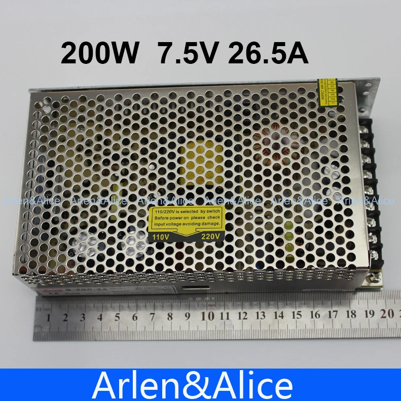 200 W 7,5 V 26,5 A одиночный выход импульсный источник питания для светодиодной полосы света AC к DC