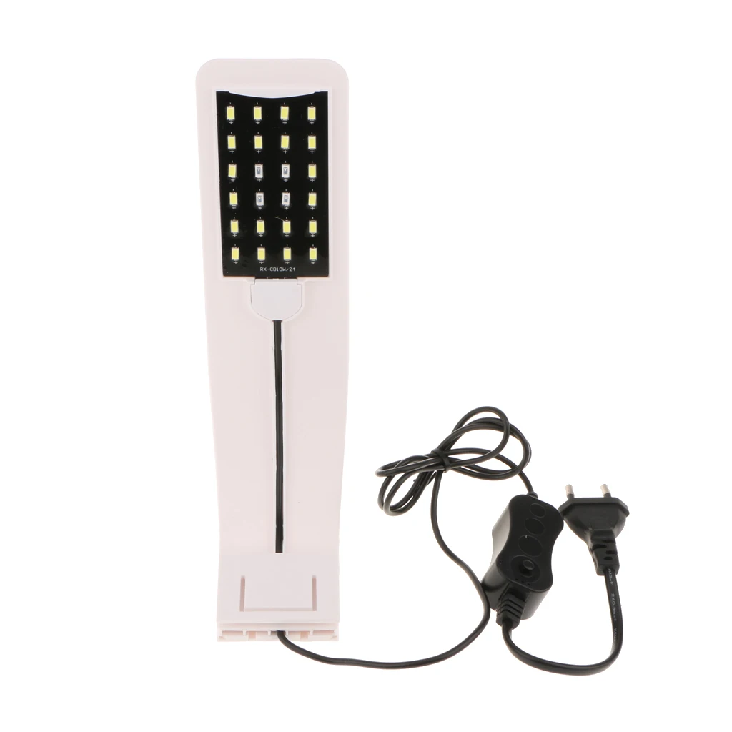 10W LED Aquarium Light Arm Clip on Plant Grow Fish Tank Lighting Lamp-Blue White Lighting EU Plug 220V	(White Lamp)