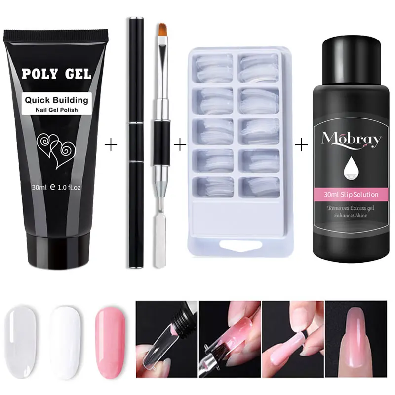 

4pcs/Set Poly Gel Kits Nail Art French Nail Art Clear Camouflage Color Nail Tip Form Crystal UV Gel Polygel Slice Brush Nail Gel