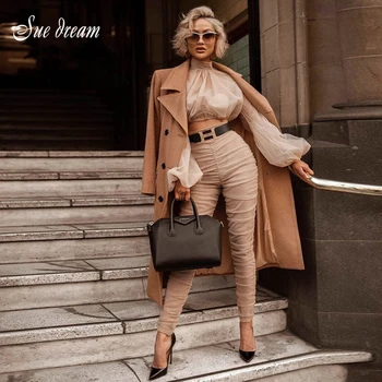 

2020 New Women's 2-piece Two-piece Top And Long-sleeved Shirt, Pleated Top And Pleated Pencil Pants