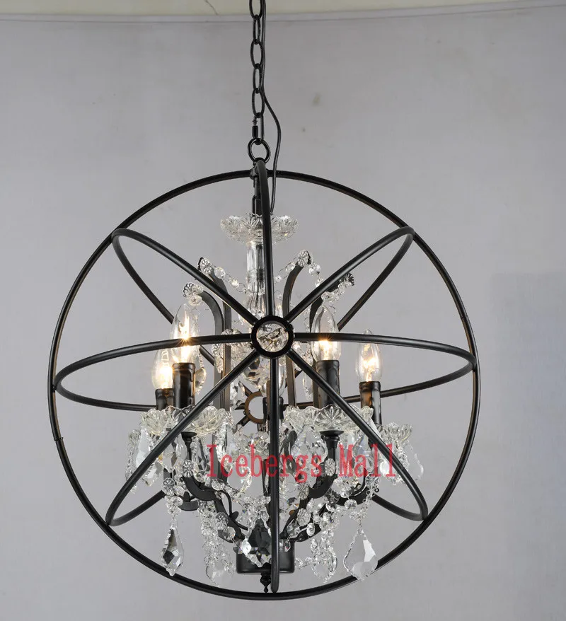 Nordic Iron Chain Cage Crystal Pendant Lights American RH Industrial Lamp Vintage Home Decor Hanging Light For Living Room4