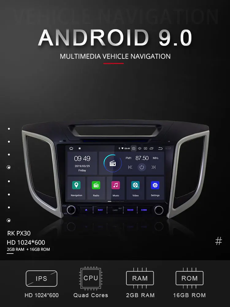 Perfect TOPBSNA 2 Din Android 9.0 car dvd Radio multimedia player GPS Navigation For hyundai ix25 creta 2GB RAM 16GB ROM video headunit 1