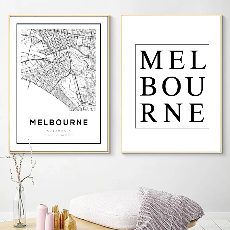 Melbourne Map Wall Art Prints Office Decor