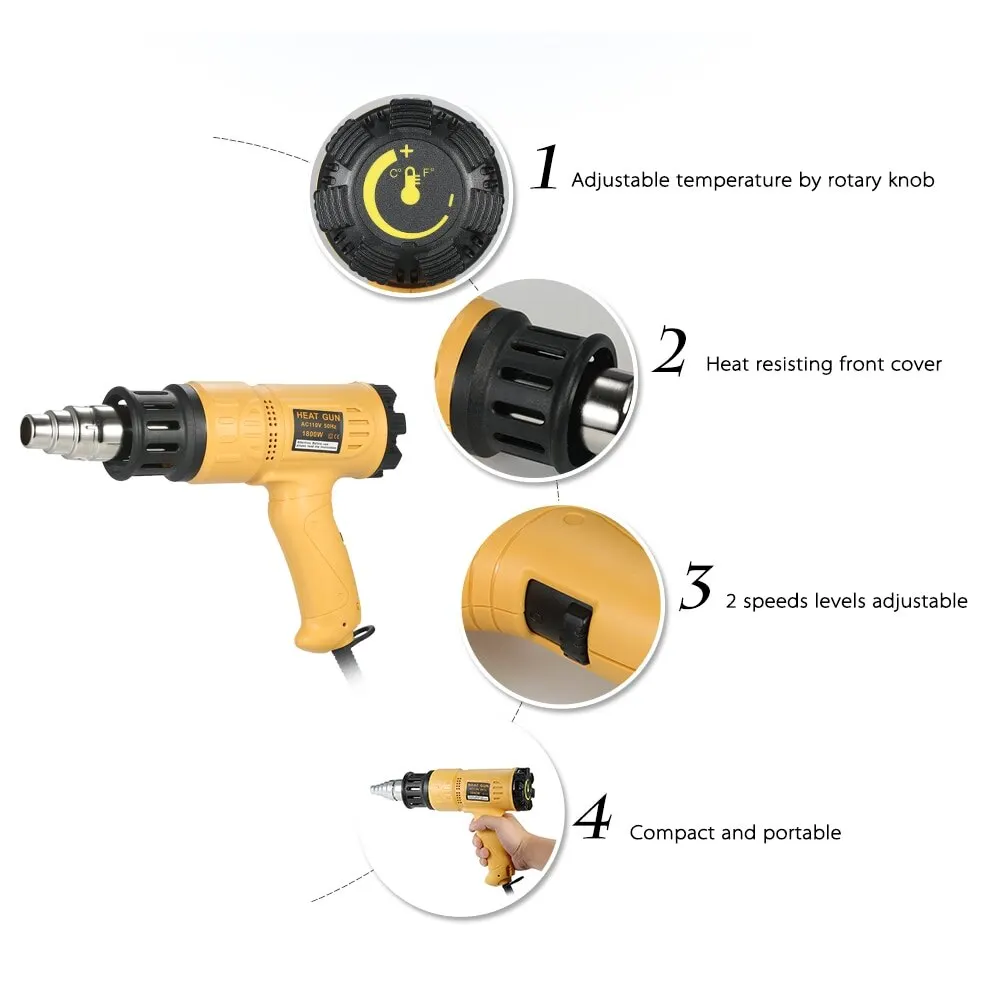 1800W Industrial Fast Heating Hot Air Gun Adjustable Temperature Heat gun Shrink Blower hot gun soldering tool 4 Nozzle AC220V
