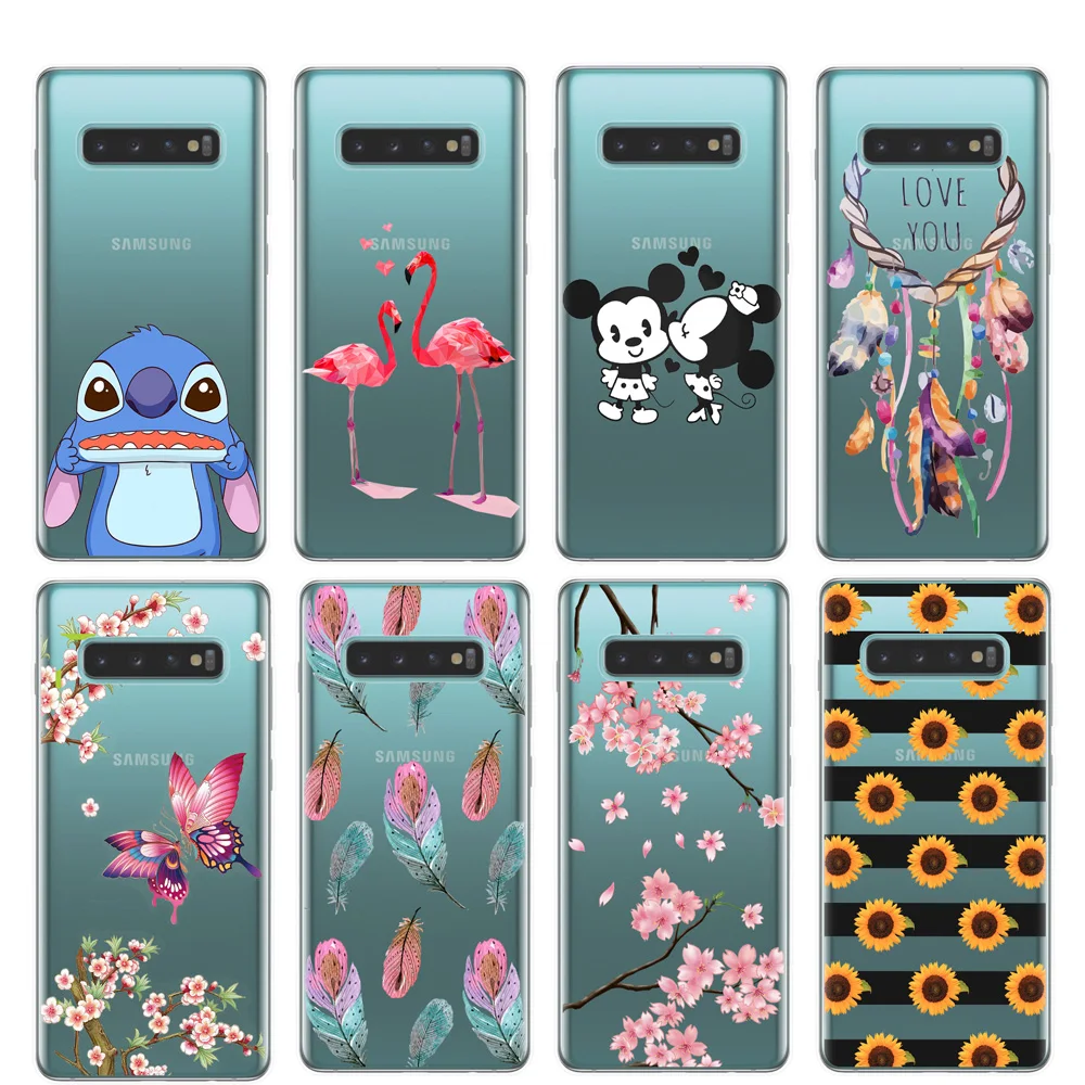 

Cartoon Cat Pattern Soft TPU Silicone Phone Case Cover For Samsung Galaxy S10 Plus 5G S10E S10+ M10 M20 Flower Coque Fundas Capa