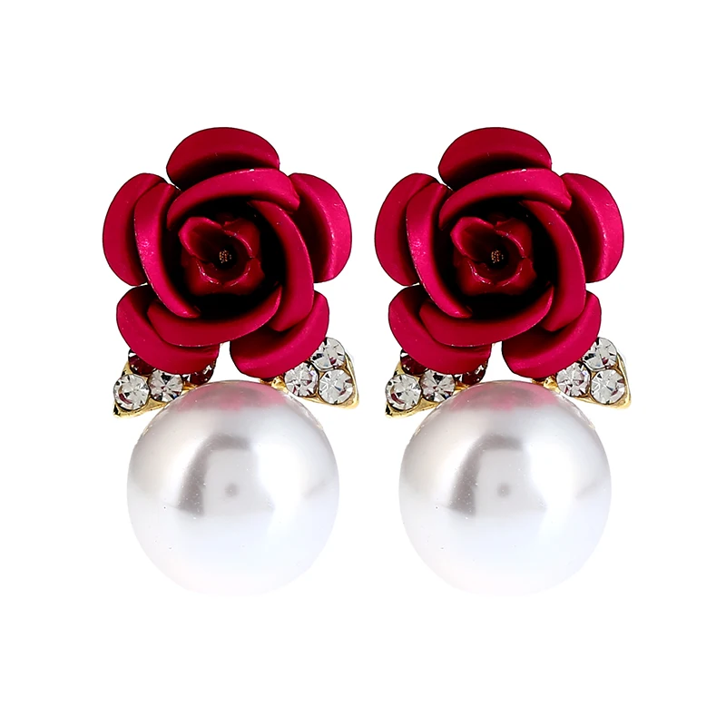 

New Fashion Tin Rose Flower Pearl Rhinestone Stud Earrings For Women Wedding Mother Gift Charm Jewelry Accessories AE77