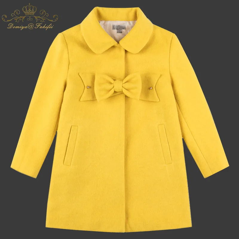 

2018 New Outerwear Children Clothing Fashion Clothes Baby Birthday Thick Warm Yellow Bow Wool & Blends Jacket Girls Winter Coat