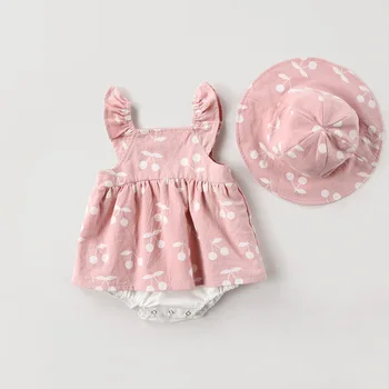 

Baby Girls Clothing Summer Baby Clothes Cherry Pattern Printing Romper + Cap Cotton Girl's Baby Clothes
