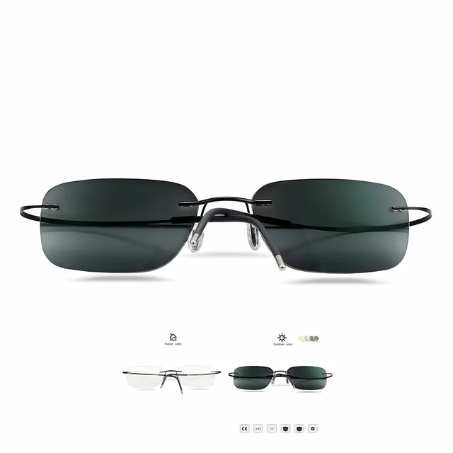 EOOUOOE безрамные B титановые очки для чтения фотохромные очки для чтения для мужчин и женщин, очки для пресбиопии - Цвет оправы: black