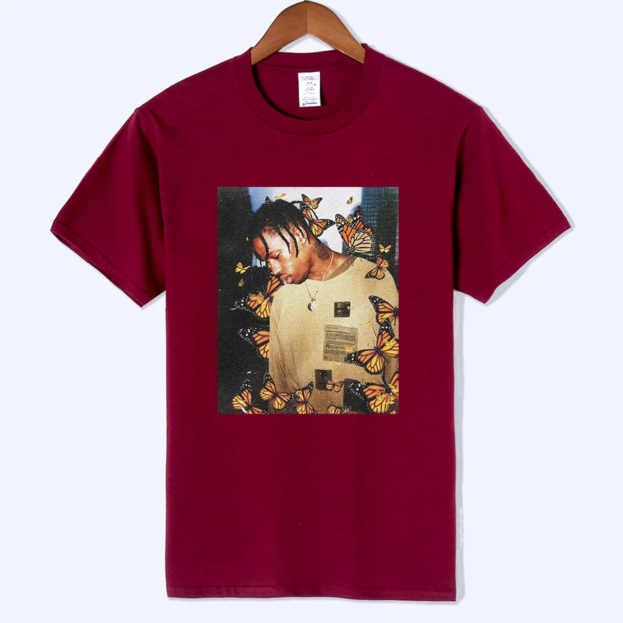 

2019 Travis Scott Butterfly T shirt Effect Rap Music Album Cover icon print Men's Astroworld Face material top T-shirt s-3xl