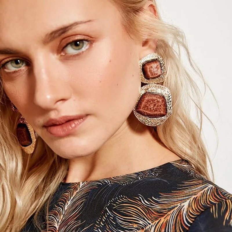 

JUJIA Bohemian Geometric Big Natural Stone Drop Dangle Earrings For Women Statement Jewelry Wedding Party Gift