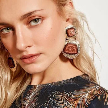 

JUJIA Bohemian Geometric Big Natural Stone Drop Dangle Earrings For Women Statement Jewelry Wedding Party Gift