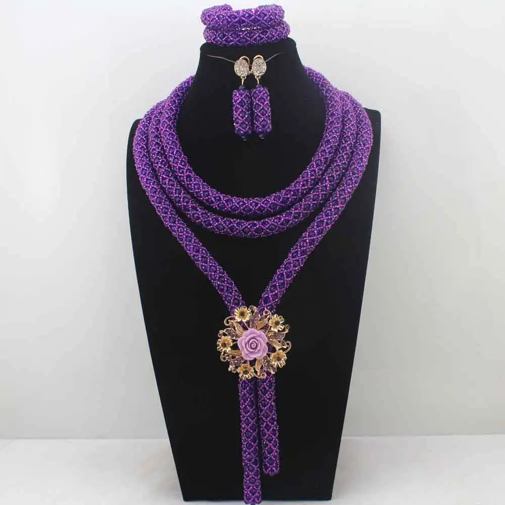 

New Amazing Crystal Purple African Fashion Jewelry Set Handmade African Bridal Jewelry Free Shipping W14028