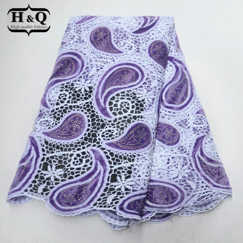 

H&Q Popular design Milk Lace Fabric And Velvet Embroider French cord lace with Stone African lace fabric high quality for Party
