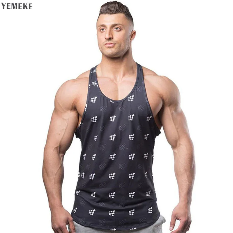 

YEMEKE Fashion Bodybuilding Stringer Tank Top Gyms Clothing Brand Men Fitness fashion Muscle Sleeveless Vest Tank top