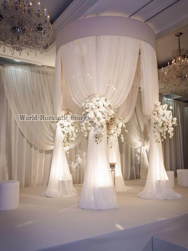 

Round Wedding Pavilion Backdrop Curtain white color 2M Diameter by 3M Tall include pipe stand and drapery wedding decoration