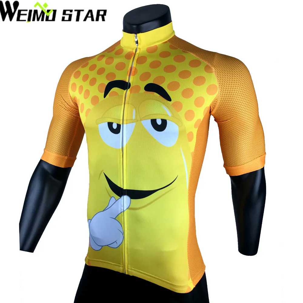 Weimostar Cartoon Yellow Cycling Jersey Men bike clothing bicycle top