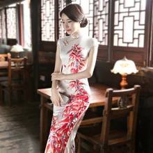 Sheng Coco тонкий Чонсам Женские китайские платья Чонсам сексуальные женские платья белые длинные Qipao Плюс размер модный принт Подиум