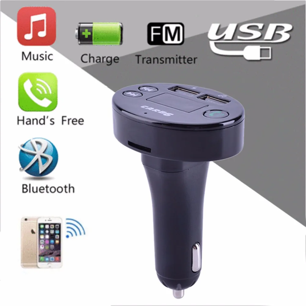 

New Cheap Promotion FM Transmitter B6 Bluetooth Handsfree Car MP3 WMA Audio Car Kit 5V 2.1A Dual USB Charger TF Card Music Play