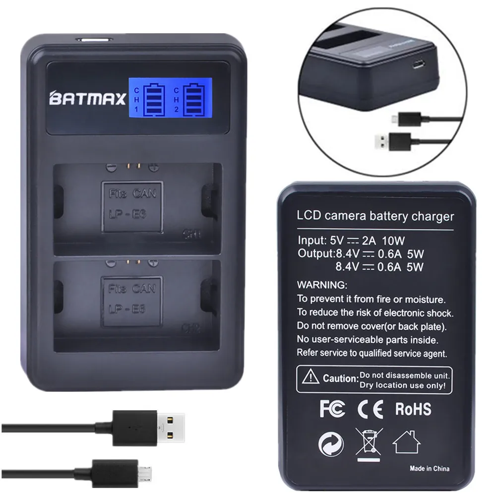 Batmax Lp-E6 Lp E6 Lpe6 Lcd Dual Caricabatteria Per Canon Eos 6D 7D 70D 60D 60Da 5D 60Da 5Ds 5D3 5D2