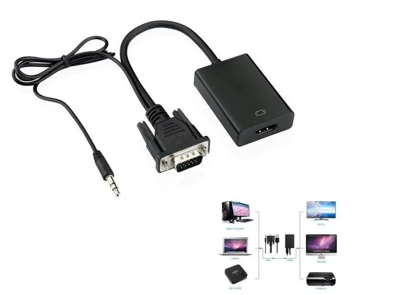 Новый VGA к HDMI адаптер конвертер кабель Поддержка аудио для HDTV PC 99 XR649 |