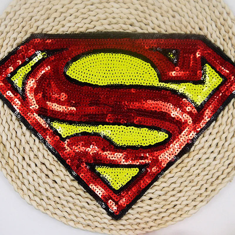 

Embroidered iron on patches for clothes Superman design sequins deal with it clothing DIY Motif Applique Free shipping