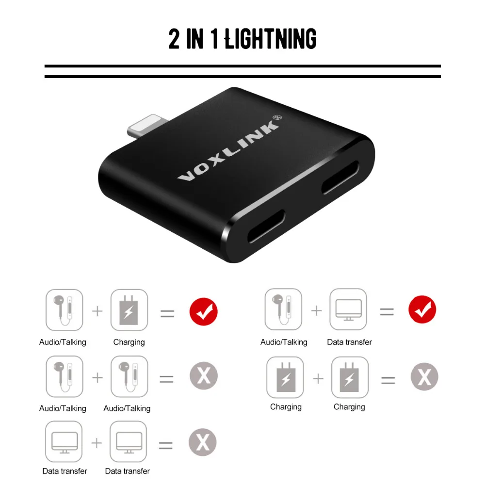 Voxlink 2 в 1 8 pin для Dual 8pin адаптер Mini AUX аудио + Зарядное устройство MIC Объем Управление