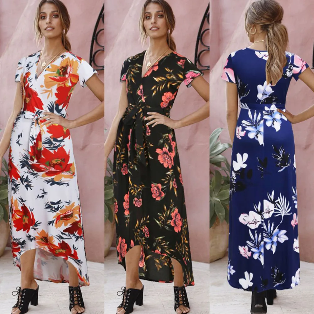 

Amazon's Summer Blockbuster Short-sleeved Printed Beach Dress Dress with Belt