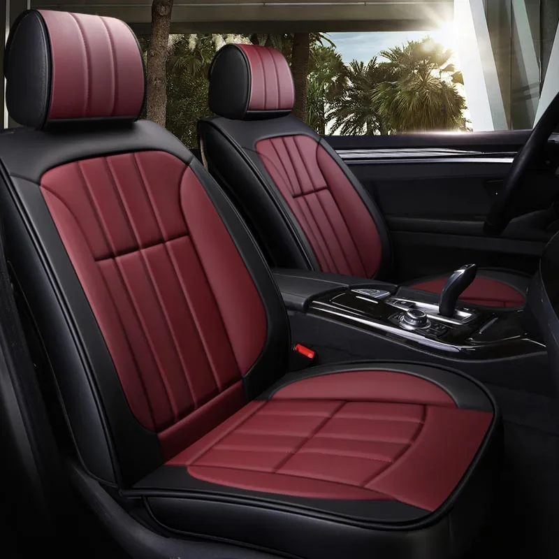 black red Новые роскошные кожаные чехлы для сидений автомобиля Для ssangyong actyon korando kyron rexton автомобильные чехлы для сидений авто аксессуары для интерьера - Название цвета: black red