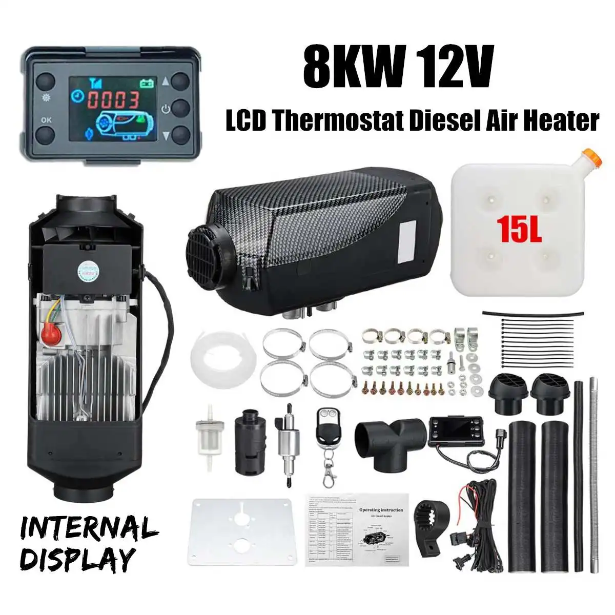 Car Heater 12V 8KW Diesel Air Heater Parking Heater 2 Air Outlet Remote Control LCD Monitor for RV Motorhome Trailer Truck Boat