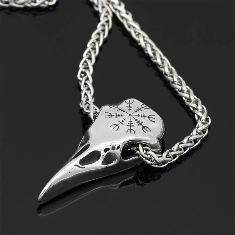 

Viking Raven Pendant Necklace Stainless Steel Crow skull Pendant Odin Rune Amulet Men's Necklace Viking Jewelry